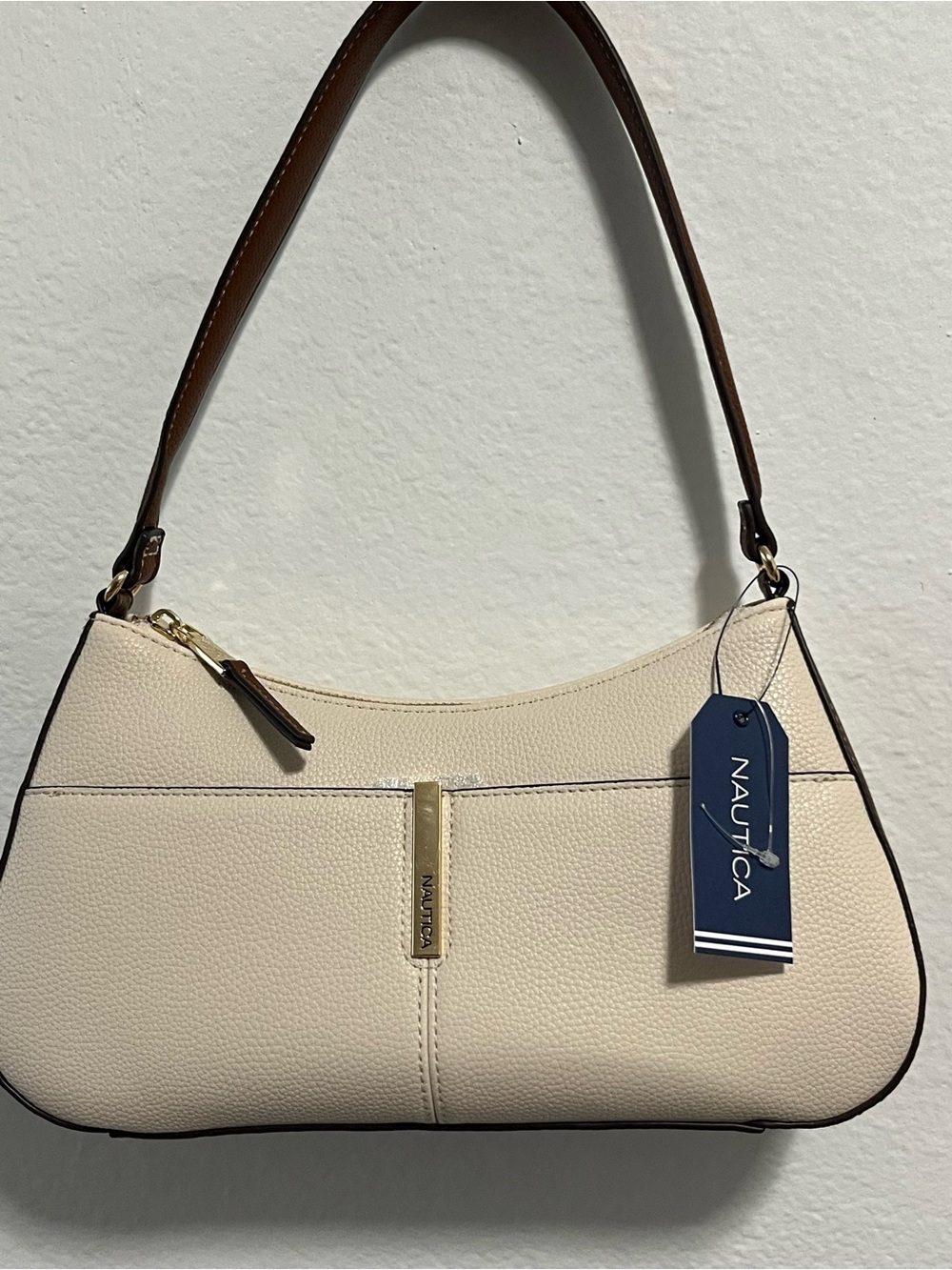 Nautica Cream and Brown Pebble-Textured Shoulder Bag